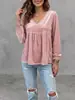 Moda europea y americana transfronteriza: Nueva colección de otoño 2026 de ropa para mujer - Top/camisa de manga larga, cuello en V, con ribete de encaje, de terciopelo, casual, corte holgado
