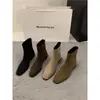Botines Pequeños de Gamuza con Tacón Grueso Estilo Coreano para Mujer 2025 Nuevos Otoño e Invierno Versátiles Botas Delgadas Forradas de Felpa Estilo Extranjero Botines Cortos