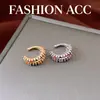 Pendientes de Clip Redondos de Doble Capa de Circonita de Colores para Mujeres Sin Perforaciones, Brazaletes de Oreja de Diseño Único de Nicho, Pendientes de Lujo Ligero de Gama Alta