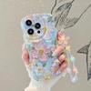 Funda para teléfono móvil con diseño de flor de manzana y pintura al óleo para iPhone 16 Pro Max/14/11/XS/XR, pulsera todo incluido para mujer