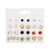 Pendientes de Combinación de Perlas Redondas de Imitación de Flor y Diamante, Varios Meses, Set de Pendientes, Europeos y Americanos de Venta Caliente Transfronteriza, 12 Pares