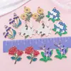 6 Estilos de Hortensia con Goteo de Aceite, Orquídea Mariposa, Girasol Accesorios de Aleación Colgante DIY Pendientes Colgantes Accesorios de Joyería