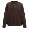 Suéter masculino de tricô canelado, gola Henley, tricô canelado, ombros caídos, modelagem solta, pulôver, segunda pele, moda masculina de inverno