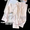 Pijama de Dibujos Animados Lindo para Niños Primavera y Otoño Manga Larga Pantalón Largo Algodón Delgado Set de Nube para Niñas Cuello Solapa Dibujos Animados Ropa de Casa