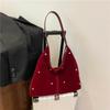 Bolso de Axila de Terciopelo de Gran Capacidad Europeo y Americano para Mujer 2025 Nuevo Bolso de Mano Versátil de Primavera Bolso Tote de Hombro con Perlas
