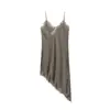 Zr Ropa para Mujer Exportación Transfronteriza 2025 Textura de Seda Encaje Sexy Asimétrico Vestido de Tirantes 5919200