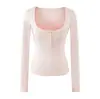 Estilo Deseo Puro Bloque de Color Conjunto de Dos Piezas Camiseta de Manga Larga Otoño Nuevo Top sin Mangas con Cuello Halter y Espalda de Atar Top con Cuello Redondo y Botones