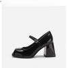 Zapatos de mujer Mary Jane franceses, nuevos zapatos pequeños de cuero, tacones gruesos, punta cuadrada, tacones altos para mujer