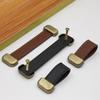 Cajón Armario Puerta Piel con Textura de Lichi Tirador Manija Zapatero Armario Agujero Único Mesita de Noche Manija de Piel PU Manija de Cuero Negro