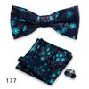 Conjunto de tres piezas de corbata y pañuelo de bolsillo para hombre, de poliéster, con estampado para banquetes, bodas, camisas, lazos y cuello con flores