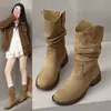 Botines Retro para Mujer Otoño 2026 Nuevo Estilo Otoño/Invierno Botas Marrones de Melaleuca Estilo Wasteland Ante Botas Vaqueras sin Cordones
