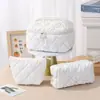 Bolsa de Cosméticos Acolchada de Color Sólido para Mujer, Neceser Portátil de Aspecto Elegante, Bolsa de Almacenamiento de Cosméticos Impermeable Portátil de Gran Capacidad