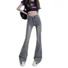 Calça Jeans Elastizada Feminina Retro Americana Plus Size Menina Cheinha Versátil Emagrecedora Design de Alto Padrão Moda Coreana Calça Micro Flare
