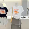Camiseta de Manga Corta con Estampado de Calabaza Estilo Perezoso para Mujer Diseño de Verano 2026 Estilo Casual Top Delgado con Cordón para Mujer