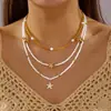 Novo conjunto de colares boêmios de conchas e estrelas-do-mar europeu e americano para mulheres, colar casual de cauda de peixe para a praia