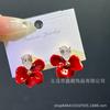 Nuevos aretes cortos de botón de flor de esmalte rojo con circonita de moda de aguja de plata s925 para mujer, aretes retro de alta gama de estilo coreano