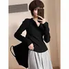 Suéter de punto para mujer con cuello polo, nuevo estilo fino Otoño 2026, top de cuello en V ajustado para otoño e invierno, camiseta básica