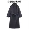 Deeabae Otoño Nuevo Estilo Europeo y Americano para Mujer Cuello Alto Suave Cinturón Chaqueta de Abrigo de Lana 3046369