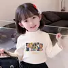 Camisetas de Manga Longa com Gola Alta Meia-Estação Outono/Inverno para Meninas, Camisetas Básicas para Crianças e Bebês, Tops de Veludo Modernos e Fofos