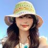 Sombrero de Paja Calado Arcoíris de Dopamina para Mujer Verano Nuevo Vacaciones Junto al Mar Sombrero Parasol Protector Solar Cabeza Grande Wai Sombrero de Pescador