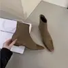 Elegantes Botines Cortos Ajustados de Tacón Bajo para Mujer 2026 Nuevos Muy Bonitos Elásticos de Suela Plana con Cremallera Trasera Moda Botines Color Nude