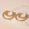 Aretes de Aro Metálicos Europeos y Americanos de Doble Capa Texturizada en Forma de C, Modernos y Sencillos, Adecuados para el Viaje Diario, Aretes Elegantes y de Alta Gama para Mujeres