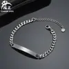 Pulseira de Etiqueta Longa Curva Lisa Simples de Aço Inoxidável Transfronteiriça Europeia e Americana Pulseira com Corrente Cubana de Etiqueta Longa para Gravação a Laser DIY