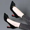 Sapatos de salto alto femininos rasos estilo Chanel, bico fino, salto fino, novidade outono 2026, superfície em veludo, para o trabalho, não cansam os pés, salto alto de temperamento