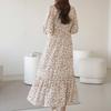 Vestido Camisa de Manga Larga Floral con Cuello en V para Mujer de Tallas Grandes para Primavera y Otoño, Falda Larga Básica con Botones Múltiples en una Sola Fila y Cintura Fruncida