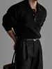Suéter de punto con cuello polo estilo Old Money para hombre, de color liso para otoño e invierno, con cuello de solapa, top de lana holgado e informal de manga larga