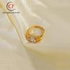 Anillo de acero inoxidable con circonita redonda y cuatro garras chapado en oro para mujer, venta directa, gran oferta transfronteriza.