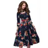 Comercio exterior nuevo otoño estilo retro mujer estampado manga larga temperamento vestido abullonado venta al por mayor