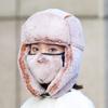 Chapéu Lei Feng grosso e peludo com forro de fleece feminino para uso externo à prova de frio, chapéu de esqui quente, proteção para as orelhas de inverno, chapéu de algodão à prova de vento para ciclismo