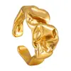 Moda Europea y Americana Anillo Plegado con Patrón de Roca Volcánica con Diseño Irregular Personalizado, Anillo Abierto de Acero de Titanio de Alta Gama
