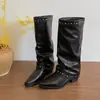 Bico fino com saia afunilada nova bota de salto grosso calça bootcut botas western longas que aumentam a altura botas pretas retrô feminina 2026 criança