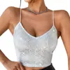 60459 Colete de Lantejoulas com Decote V e Costas Cruzadas Estilo Festa Top Curto com uma Vibe Sexy