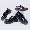 Zapatos de Vestir para Hombre de Talla Grande con Hebilla Metálica y Suela Gruesa, Calzado de Hombre 39-46, Color Gradiente Pulido, Zapatos de Plataforma de Charol para Hombre, Aumentadores de Altura