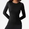 Nueva Ropa de Yoga para Mujer Manga Larga Cuello Redondo Secado Rápido Camiseta Deportiva Alta Elasticidad Ajustada Running Entrenamiento Fitness Top de Manga Larga