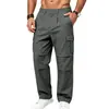 Calça de trabalho casual masculina estilo europeu e americano para primavera e outono, corte solto, com bolso tipo paraquedas, estilo motociclista, confortável, tipo lenhador, multi-bolsos, perna reta