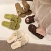 Pantuflas peludas de moda para mujer para usar en exteriores, nuevo estilo otoño e invierno, pantuflas de lana de cordero de alta gama, pantuflas planas de algodón para mujeres embarazadas