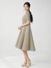Falda Miyake Vestido de Verano para Mujer Falda de Capullo de Flor Lujo Ligero Gama Alta Cuello Redondo Manga Corta Elegante Ajuste a la Cintura Falda de Longitud Media