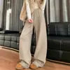 Pantalones de punto anchos con botones y flecos para mujer, otoño e invierno, de cintura alta, fluidos, casuales de pierna recta