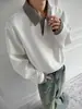 Sudadera Blanca con Empalme Houndstooth Americano Estilo Old Money Otoño para Hombre Camisa Polo de Manga Larga Camiseta con Solapa Pesada