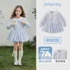[7A Antibacteriano] Vestido para Menina, Novo Estilo de Outono com Gola Azul-Marinho, Doce Vestido de Bebê de Outono Estilo Francês
