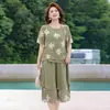 Conjunto de roupa para mãe estilo moda verão para meia-idade e idosos roupas largas vestuário feminino de meia-idade conjunto de duas peças de chiffon respirável