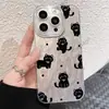 Capa de celular fofa estilo japonês e coreano com estampa completa de adoráveis gatinhos pretos, iPhone 18, 17 Pro, design de pena de desenho animado