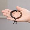 Pulsera de Sándalo Negro de Círculo Único Combinada con Pulsera de Palosanto Negro de Doble Círculo, Pulsera de Madera de Sándalo, Pulsera Artística Vintage de Ébano Negro