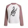 G22 High Street Retro Americano Diseño de Estampado Musical de Notas Musicales para Hombres y Mujeres Camiseta de Manga Larga Ancha de Corteholgado para Hombre