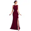 Vestido Longo Europeu e Americano Transfronteiriço Intelectual e Elegante com Design de Pregas na Cintura da Moda, Vestido de Festa de Alta Qualidade para Mulheres