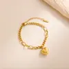 Pulsera de Corazón Yunyao Transfronteriza Nueva Sin Decoloración de Oro de 18 Quilates con Cadena Cubana, Diseño de Nicho Tridimensional al por Mayor